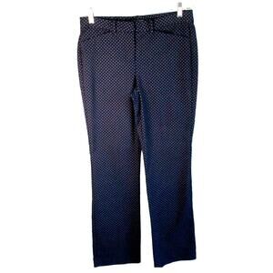 New York & Company Women's Blue Polka Dot Mid Rise Straight Leg Zip Pants Size 6